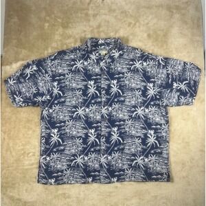 Big Dogs Mens 3X Hawaiian Shirt Blue White Tropical Palm Tree Rayon Button Up